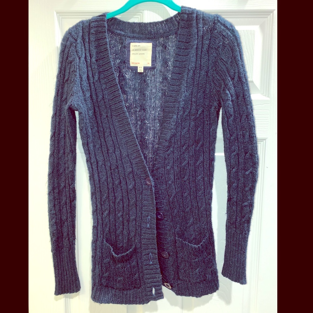 Navy blue cable knit sweater cardigan